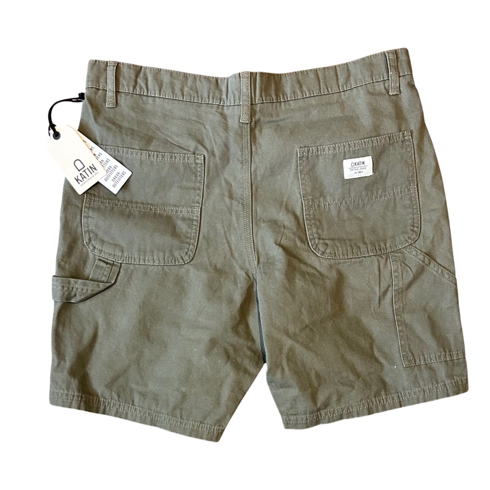 NEW Katin Mens Carpenter Shorts Olive Green Canvas Utility Workwear Size 32
